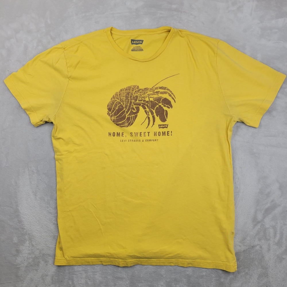 Levis Shirt Mens‎ XL Yellow Short Sleeve Crewneck Cotton Graphic Tee Crab Home